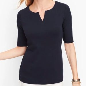 Talbots Women's Split Neck Tee, Sz Medium, in Indigo (Navy Blue)